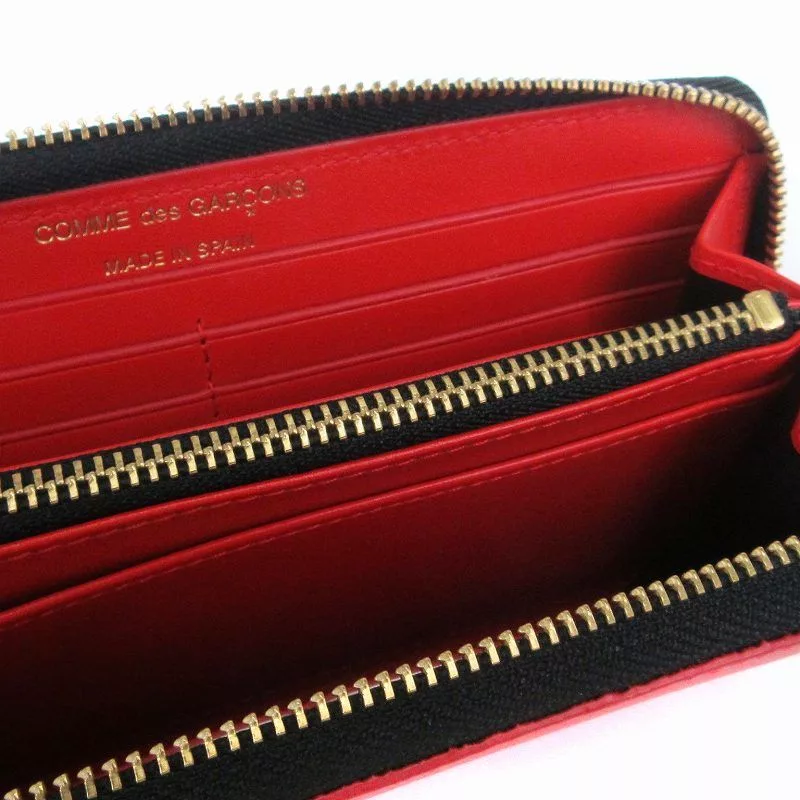Comme des Garcons Wallets Comme des Garcons Wallet HUGE LOGO Long Round zip Leather Red