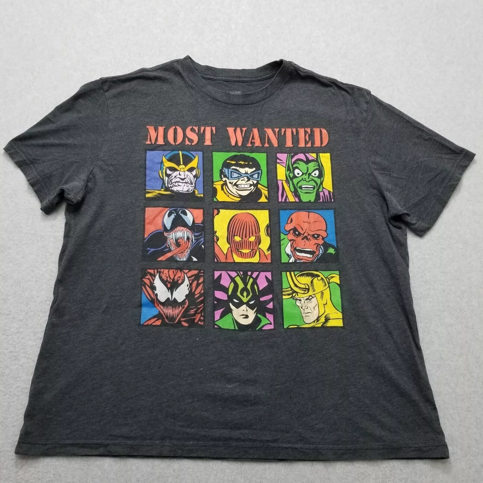 Marvel Comics Short Sleeve T Shirts Marvel Comics Marvel Shirt Mens 2XL Most Wanted Marvel Characters Gray
