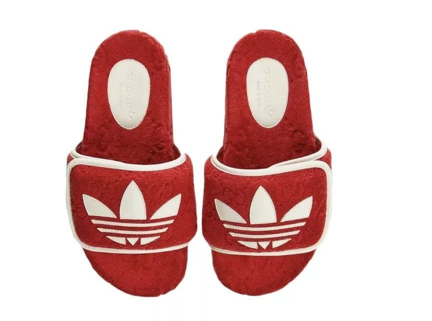 Adidas Sandals Adidas × Gucci X ADIDAS Terry Cloth GG Monogram Mens Platform Sandals in red