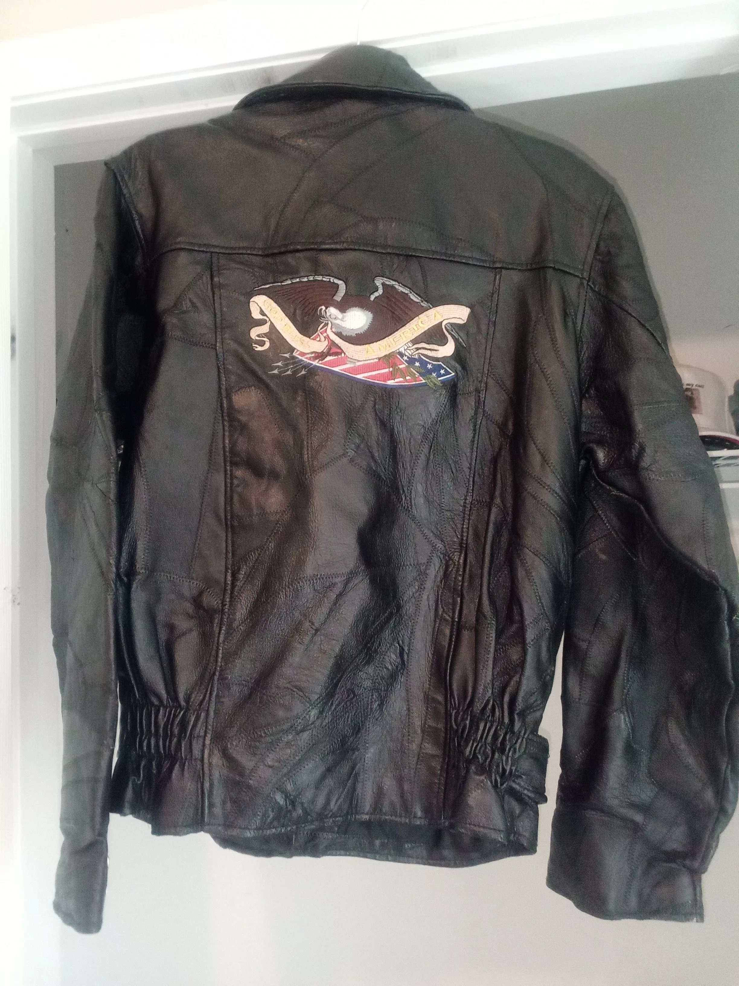 Vintage Leather Jackets VINTAGE LEATHER BIKER JACKET WITH EAGLE EMBROIDERY Black