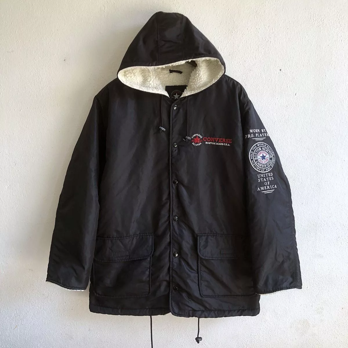 Converse Raincoats CONVERSE spellout embroidered logo raincoat Black
