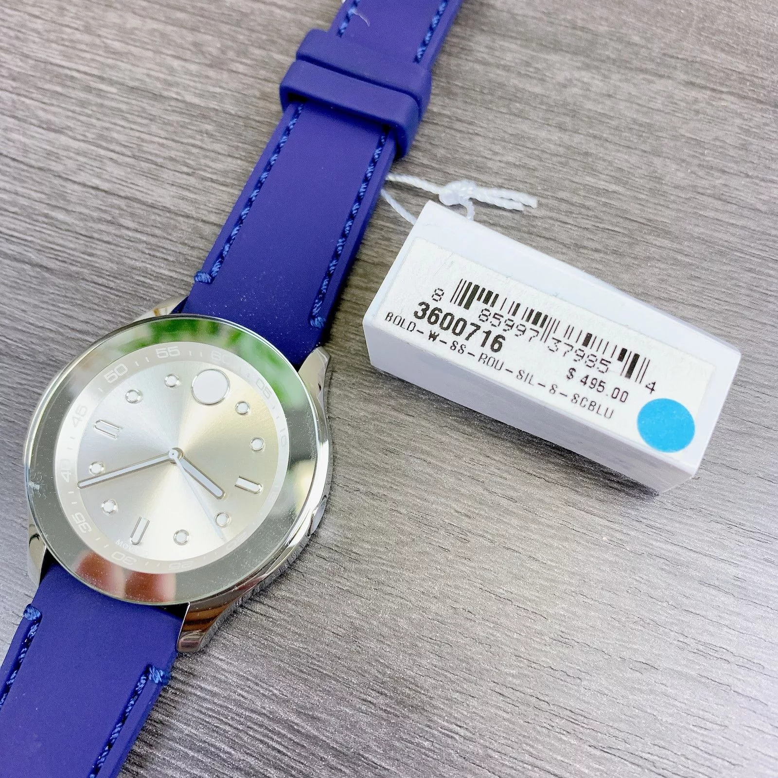 Movado Wallets Movado 3600716 Bold Silver Dial Blue Silicone Strap Watch