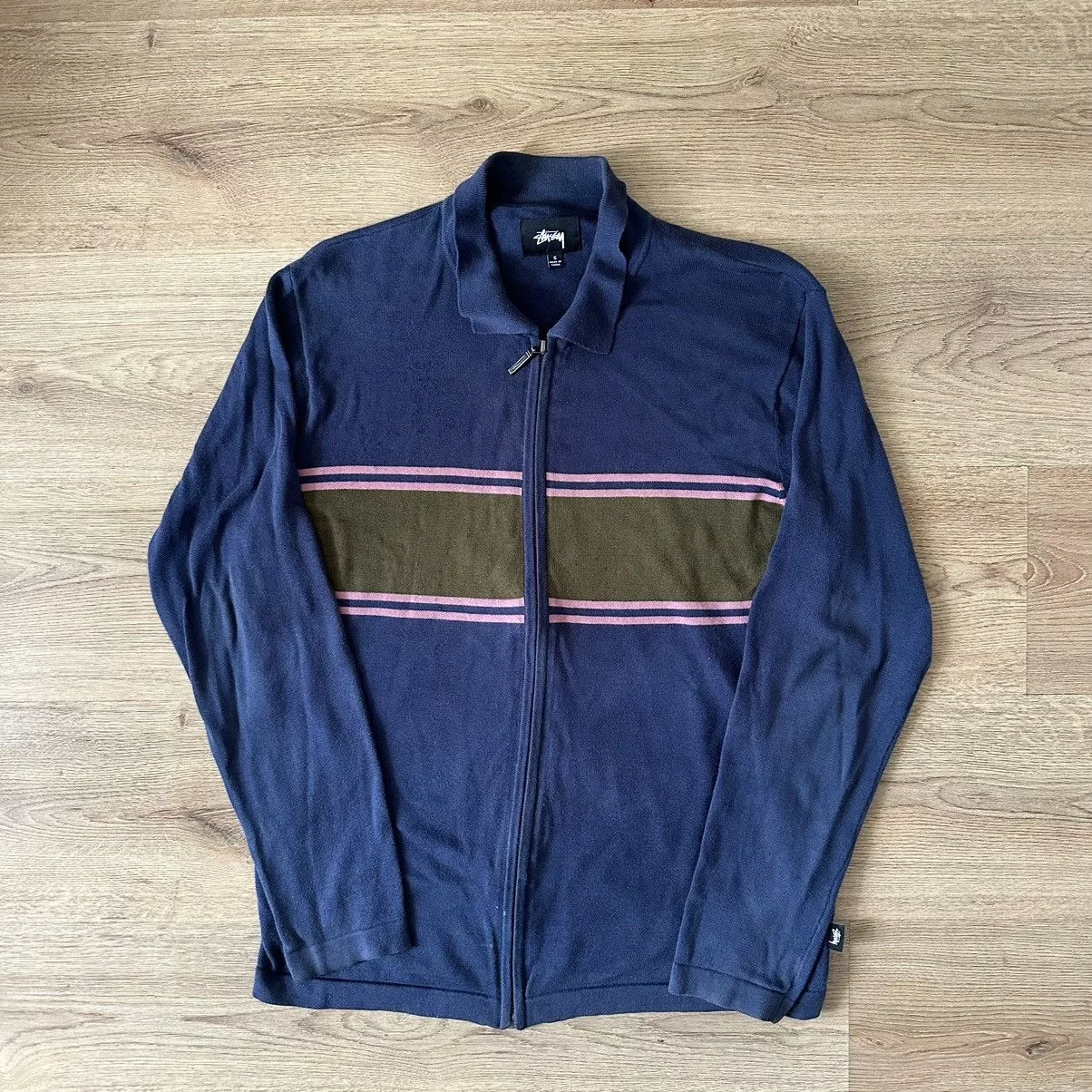 Stussy Polos Stussy striped zipped polo shirt Blue