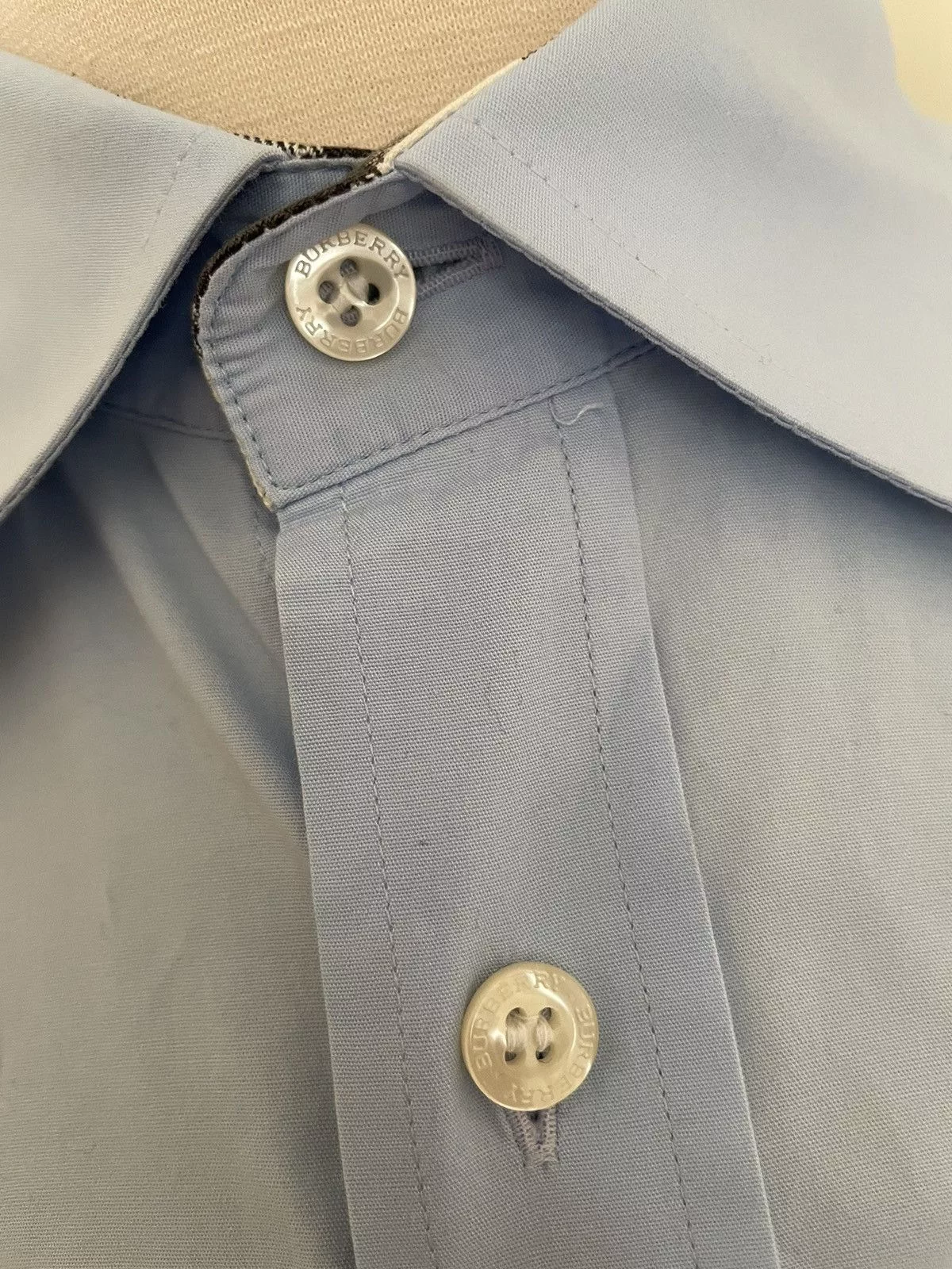 Burberry Shirts Button Ups Burberry Nova Check Trim Spread Collar Shirt Blue