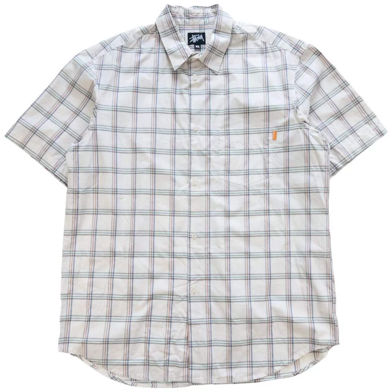 Stussy Shirts Button Ups Vintage Stussy Button Up Check Short Sleeve Shirt Size XL White
