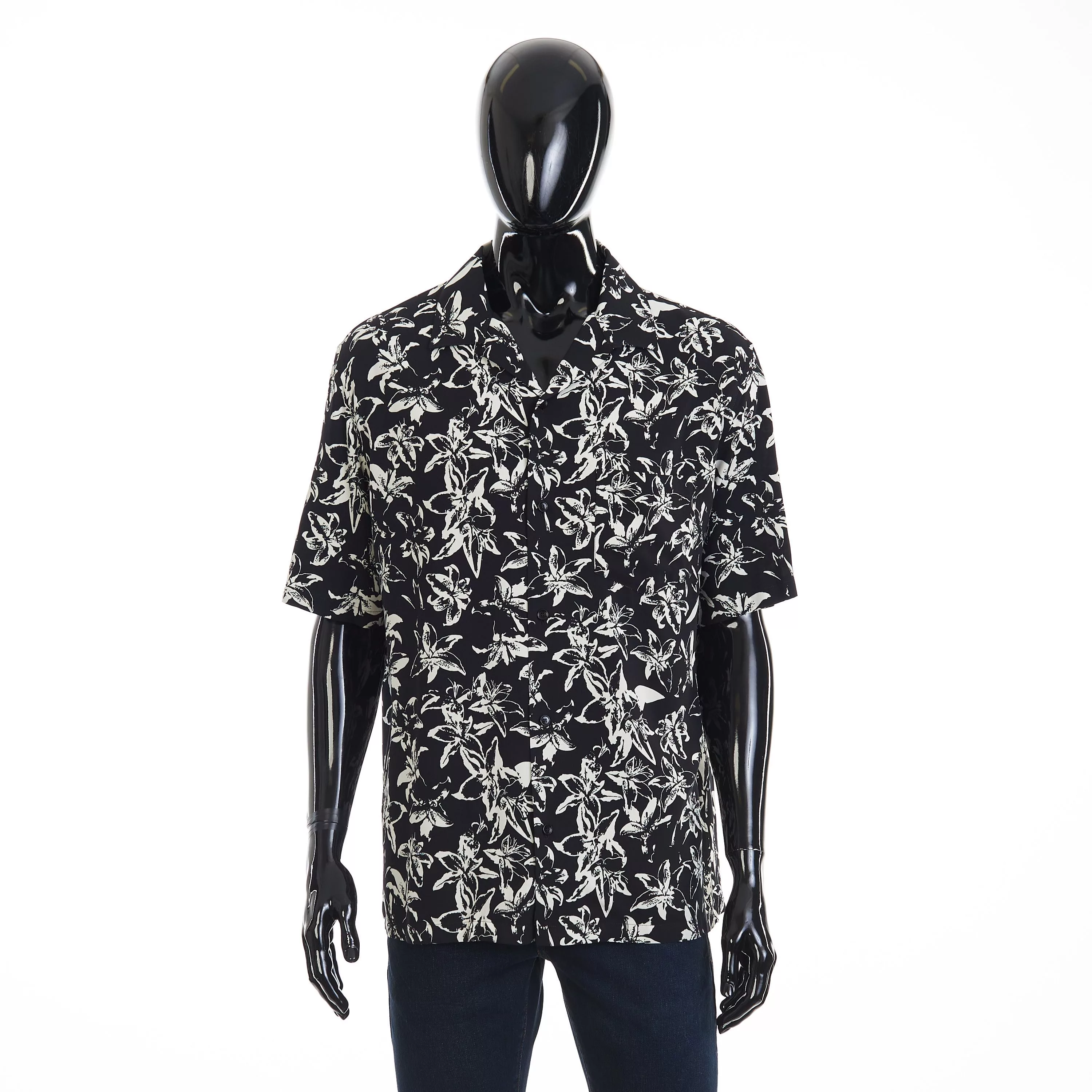 Celine Shirts Button Ups Celine Loose Hawaiian Shirt - Large Lily Flower Print Viscose Black