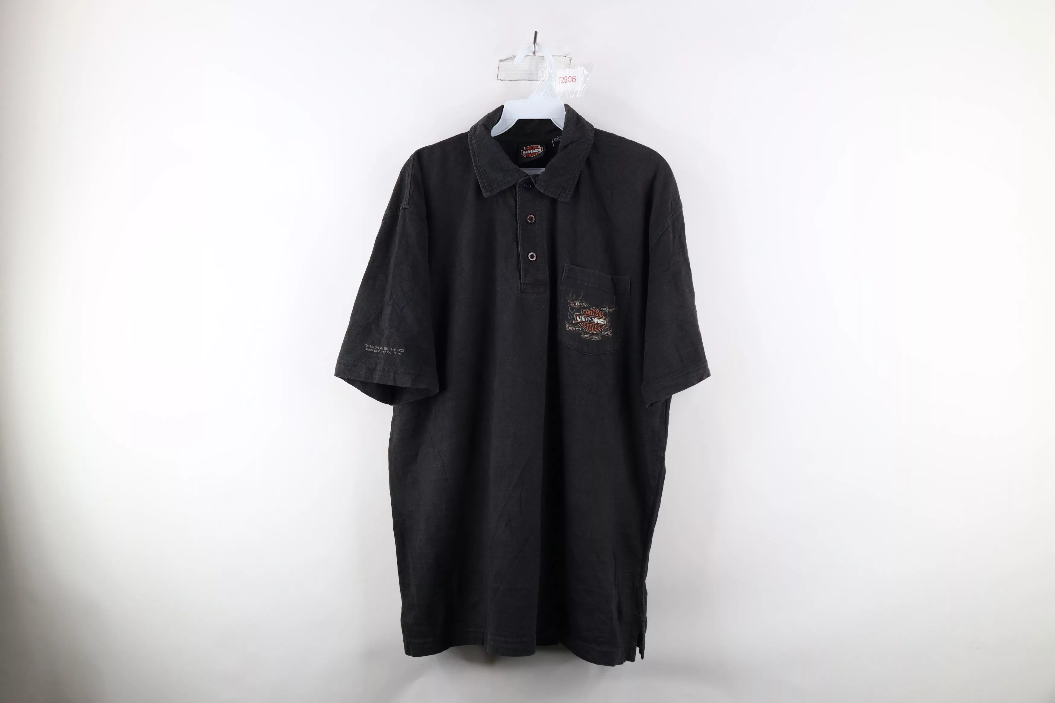 Harley Davidson Polos Harley Davidson × Vintage Vintage Harley Davidson Out Fire Flames Collared Polo Shirt Black