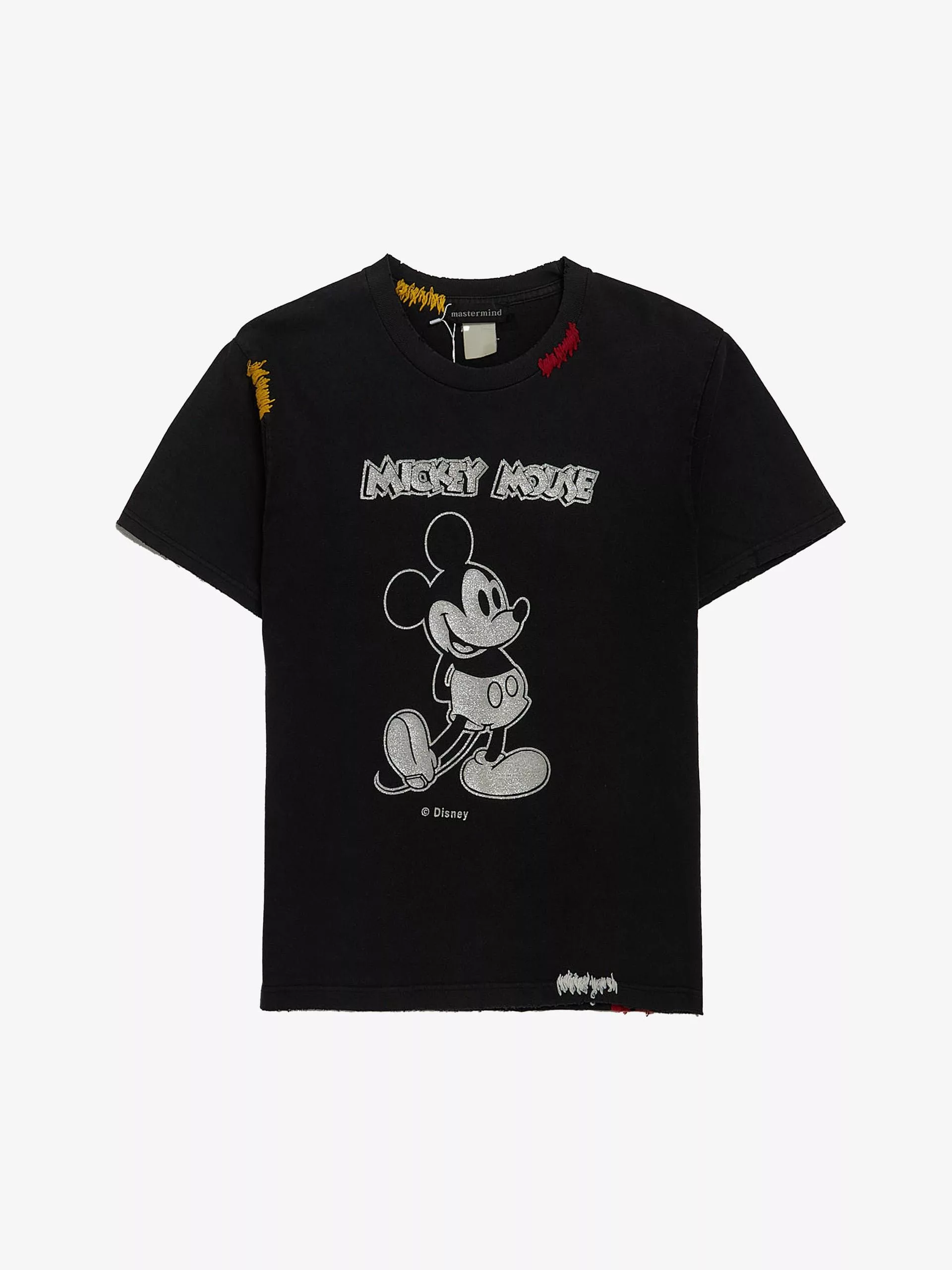 Mastermind World Short Sleeve T Shirts Mastermind World Black Destroyed Mickey Mouse Pritned Glitter Cotton T-shirt
