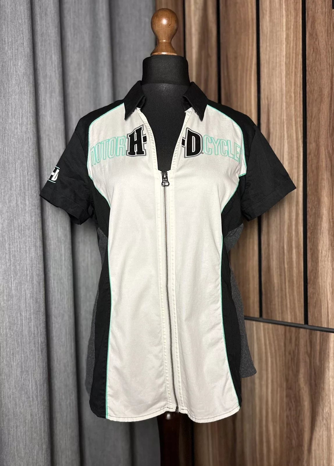 Harley Davidson Button Ups Harley Davidson × Vintage Vintage Harley-Davidson Bike Logo Shirt Racing Women's M Multi