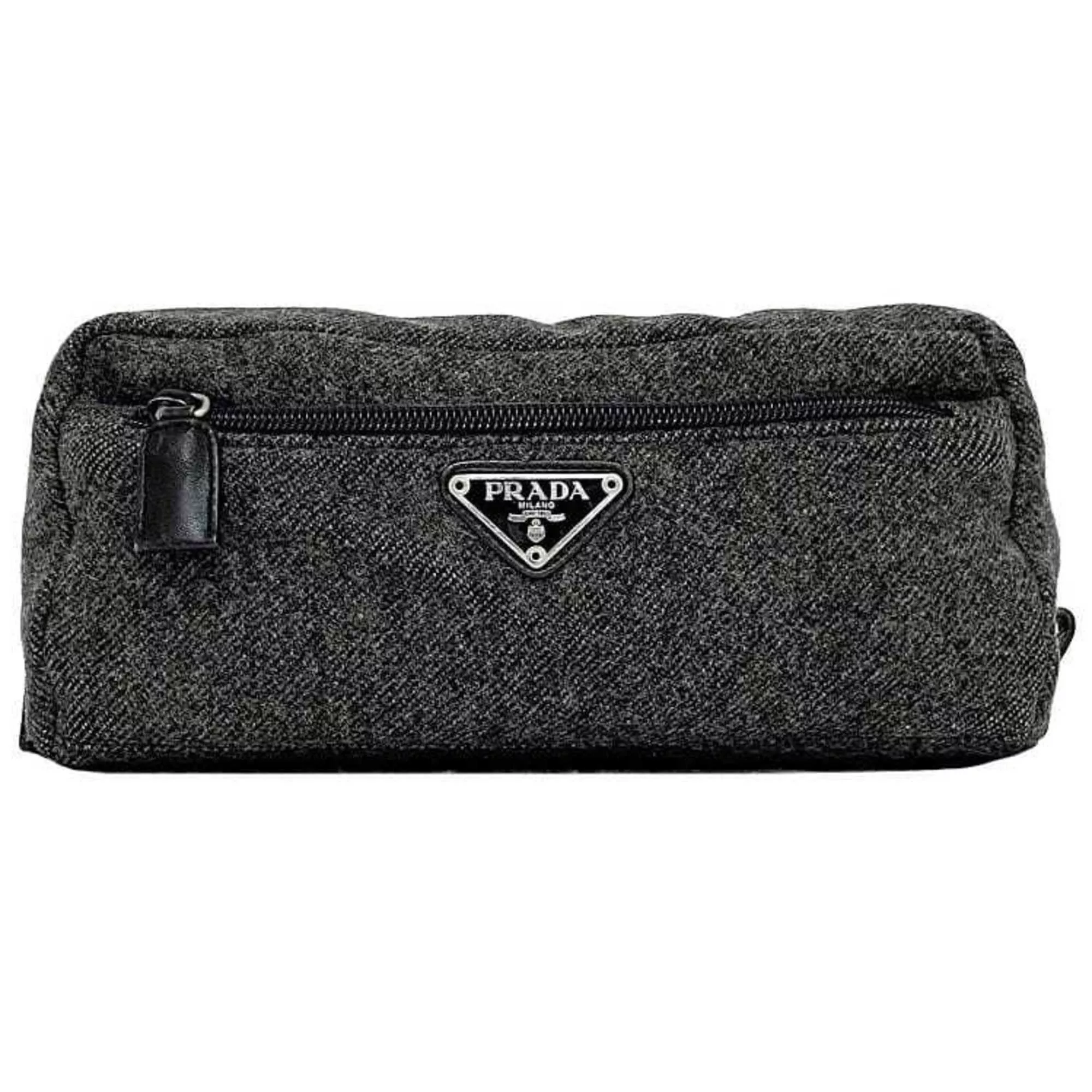 Prada Other Prada Pouch Grey Tessuto ec-20627 Tweed Wool Nylon PRADA Triangle Plate Women's Men's Gray