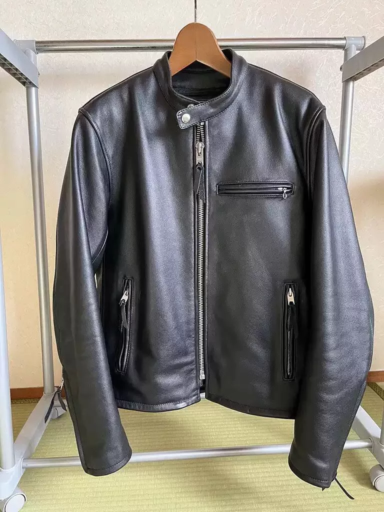 Kadoya Leather Jackets kadoyaStraight-pull collar leather coat Black