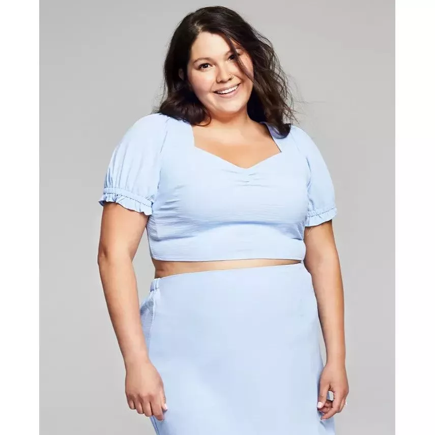 Other Crop Tops Other And Now This Plus Size Tie-Back Crop Top, Chambray Blue, OX Streetwear