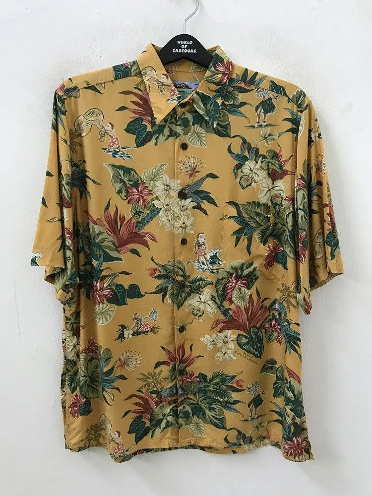 Reyn Spooner Shirts Button Ups vintage reyn spooner surfing santar camp collar hawaiian Yellow