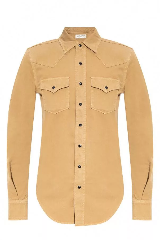 Saint Laurent Paris Button Ups Saint Laurent Paris o1b1hav110724 Western Shirt in Stonewashed Denim in Beige