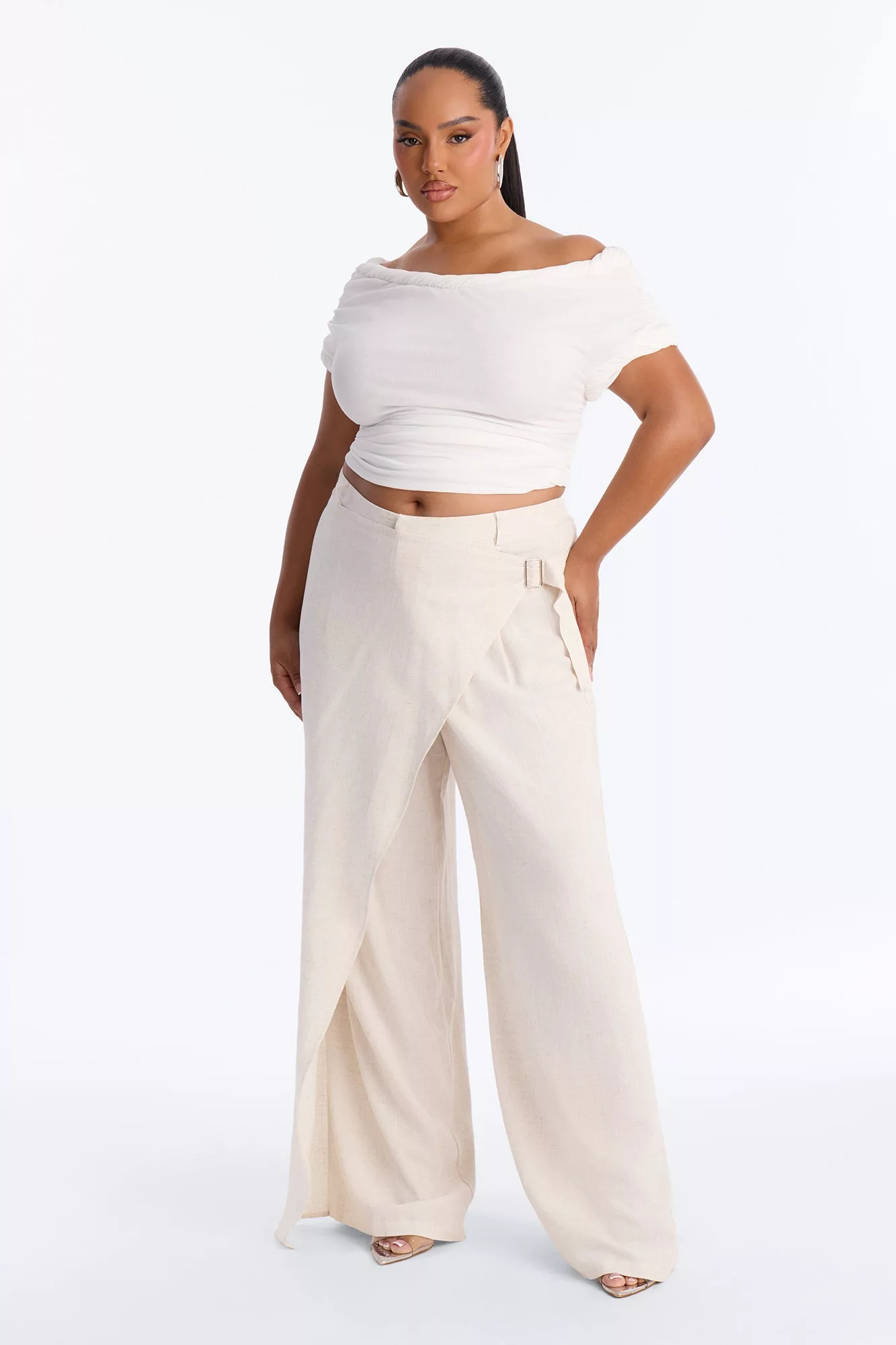 Tailored Touch Wrap Front Linen Trouser - Natural