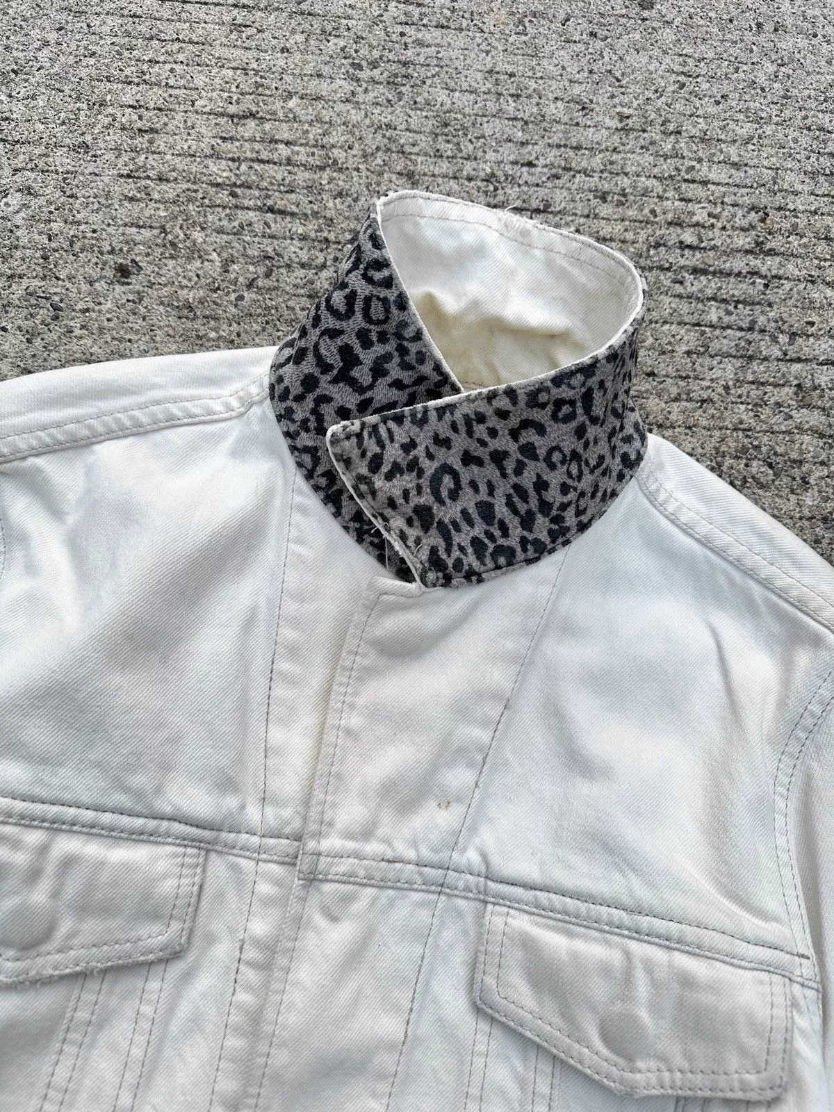 Isamu Katayama Backlash Denim Jackets Isamu Katayama Backlash Backlash Leopard Damage Trucker Jacket White
