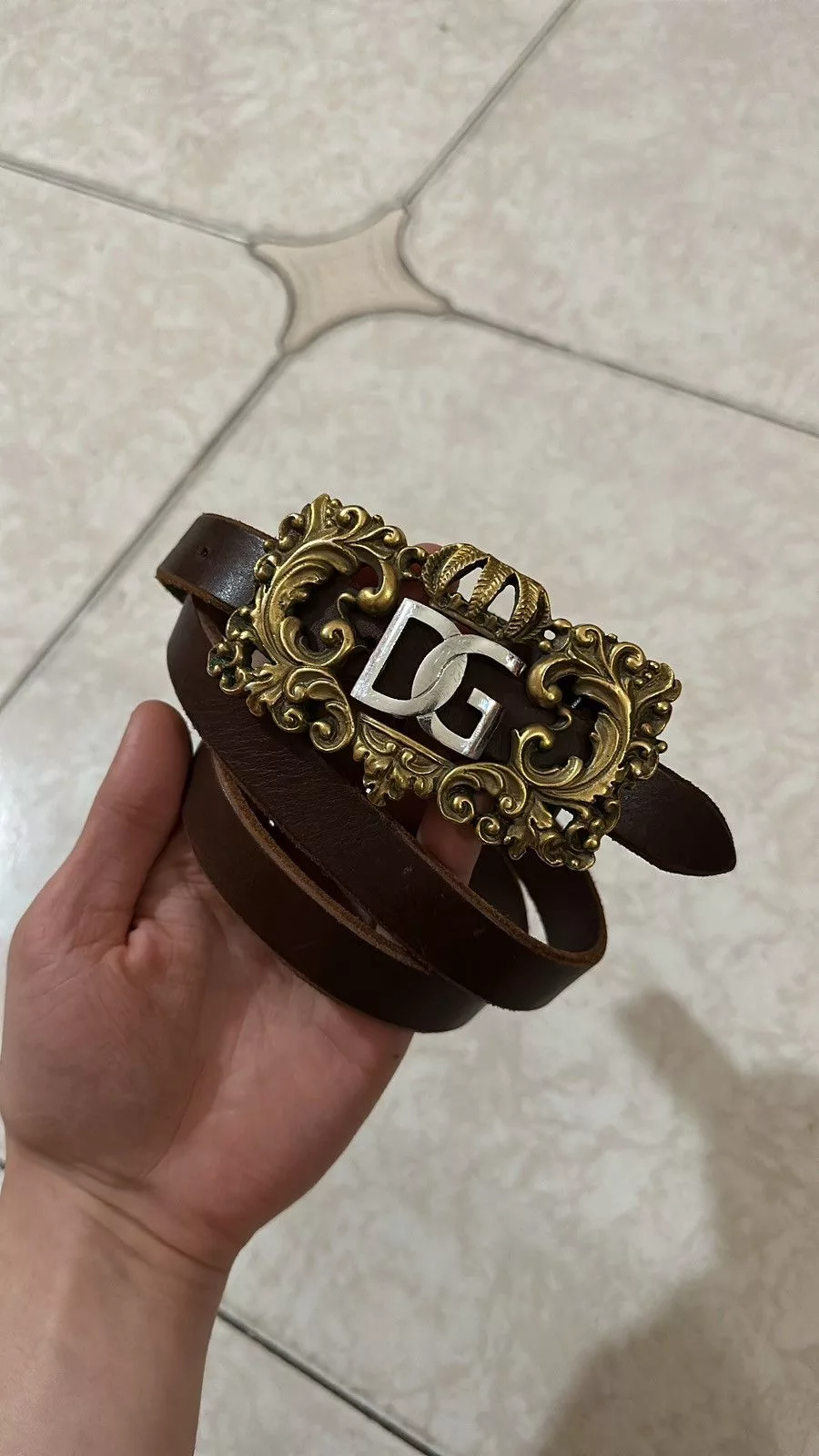 Dolce & Gabbana Belts Dolce & Gabbana × Vintage Auth Limited Dolce & Gabbana belt Baroque DG logo leather Brown Streetwear