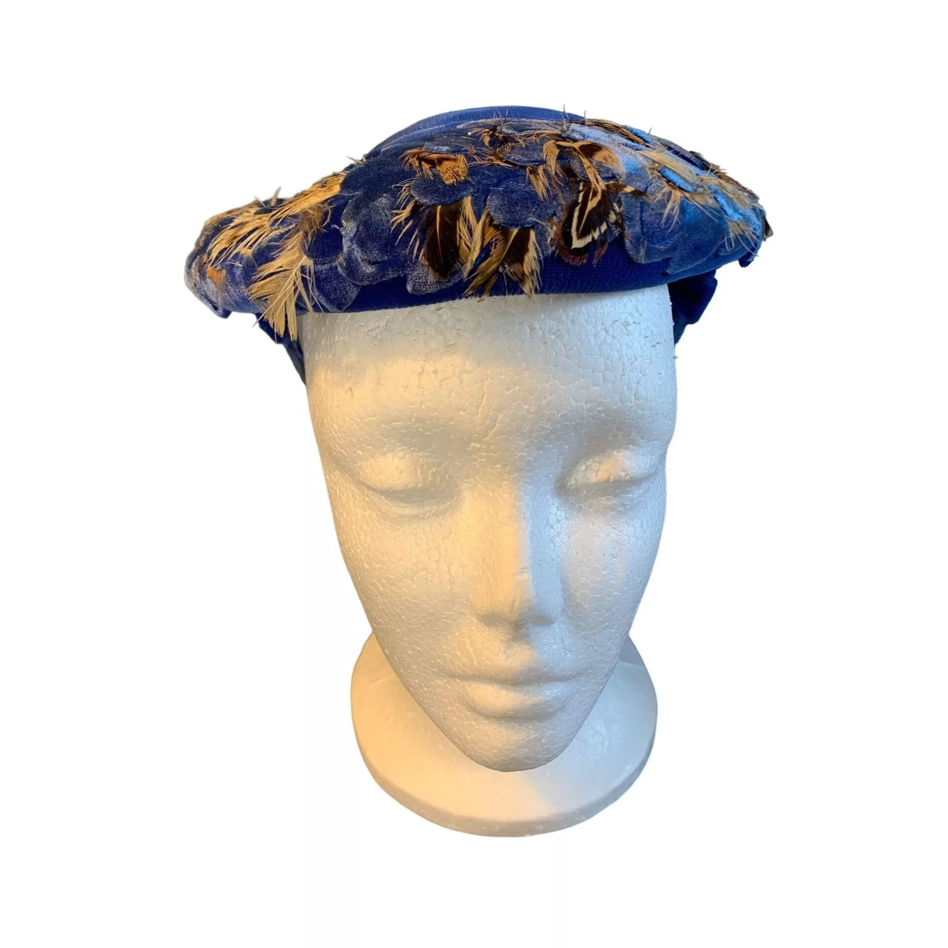 Vintage Hats Nina Ladies Blue Velvet Hat with Feathers Hat Sz 22 Vintage