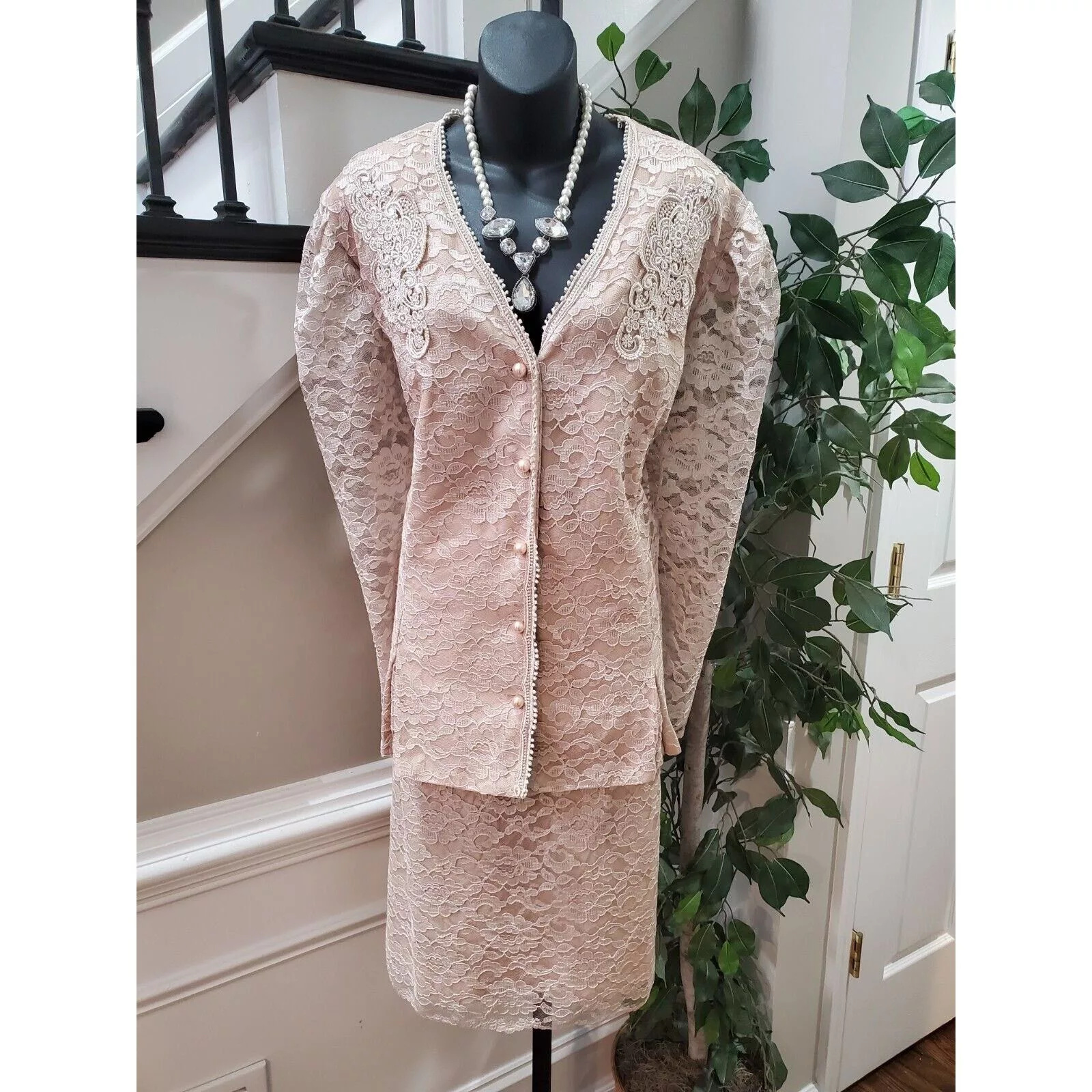 Other Blazers David Rose Mother Of Bride Lace Skirt & Shirt 2 Pc Set 22W Beige