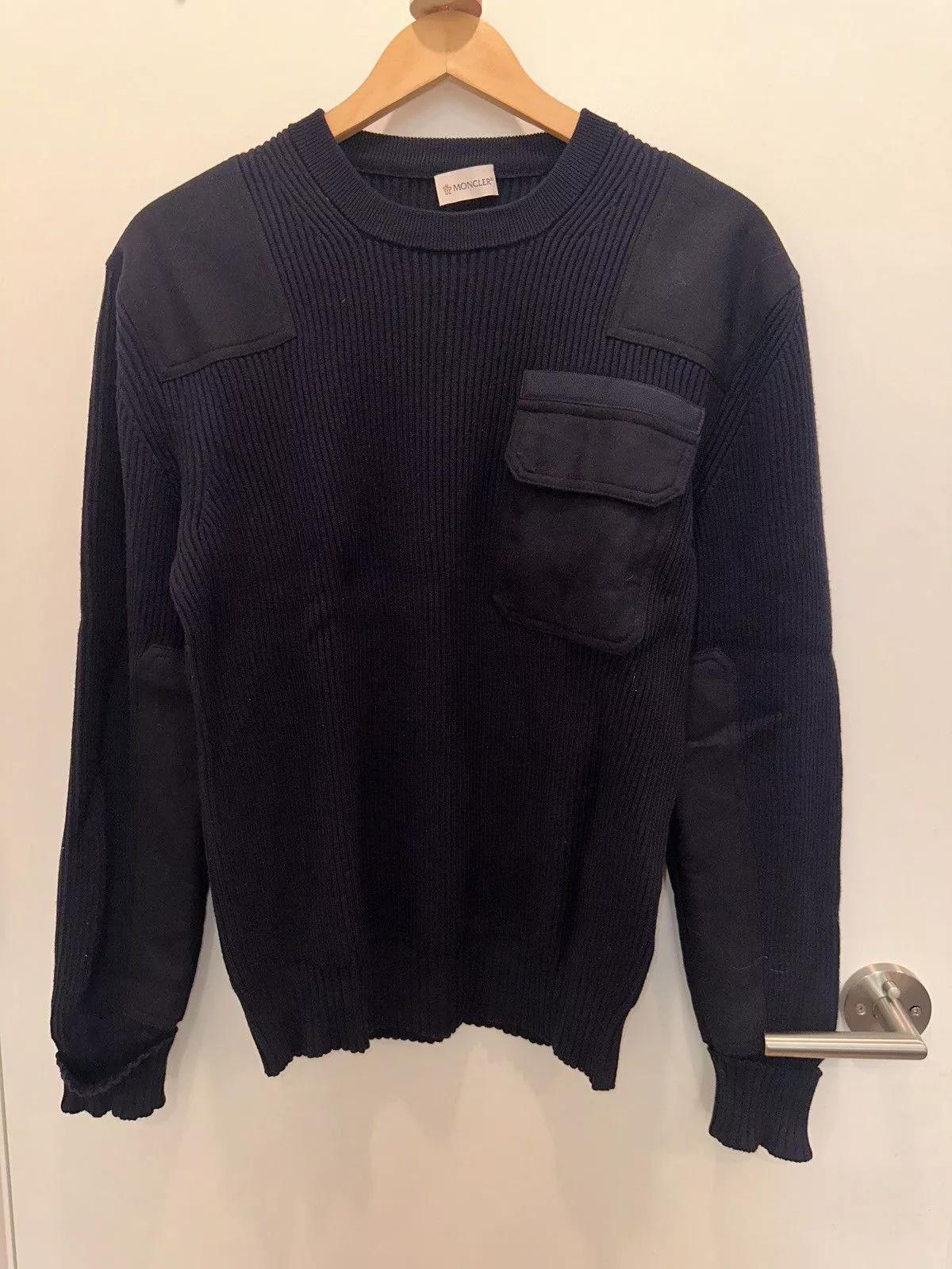 Moncler Sweaters Knitwear Moncler Navy Wool Sweater Blue