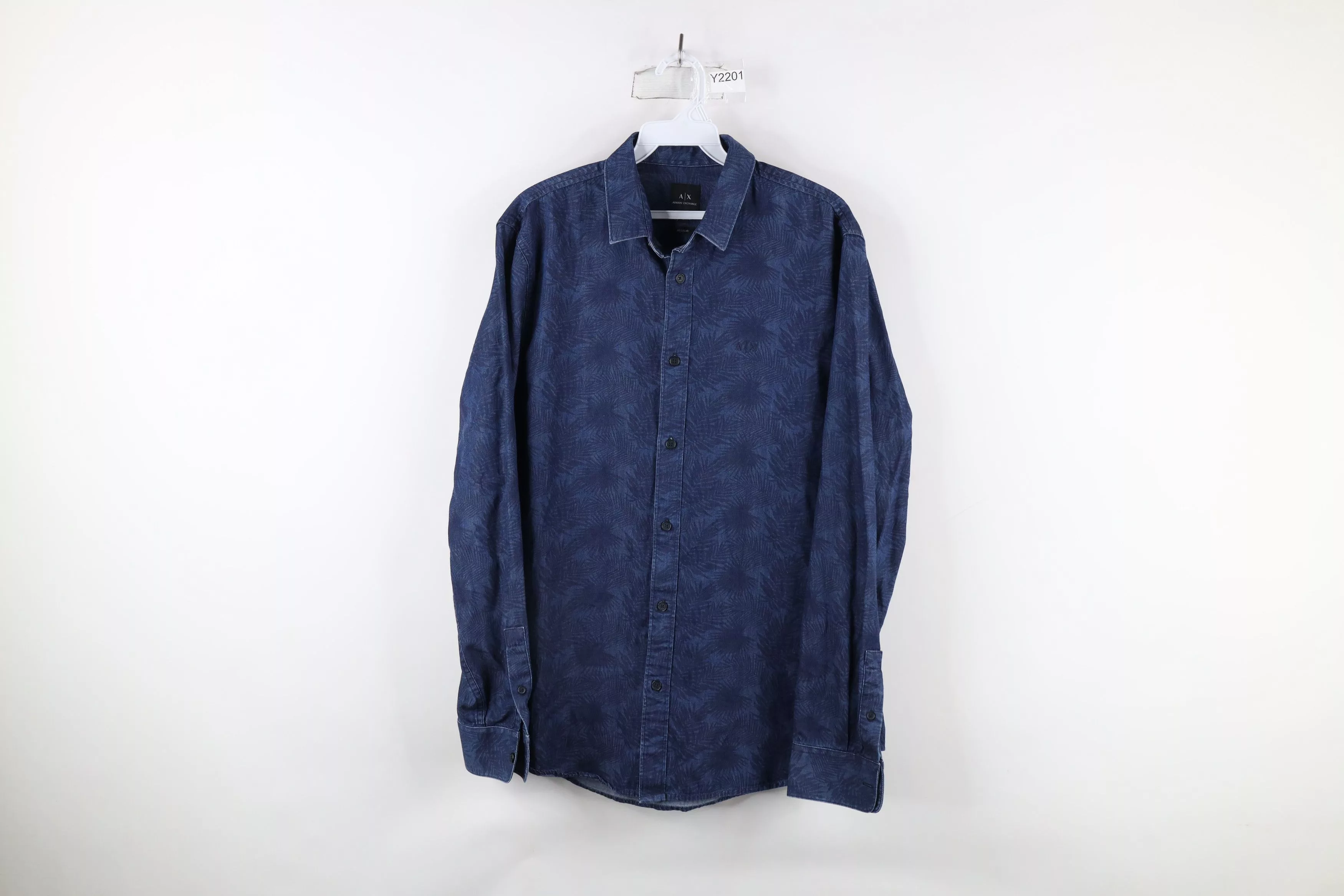 Armani Exchange Shirts Button Ups Armani Exchange × Vintage Armani Exchange Fit Palm Tree Leaf Denim Button Shirt Blue