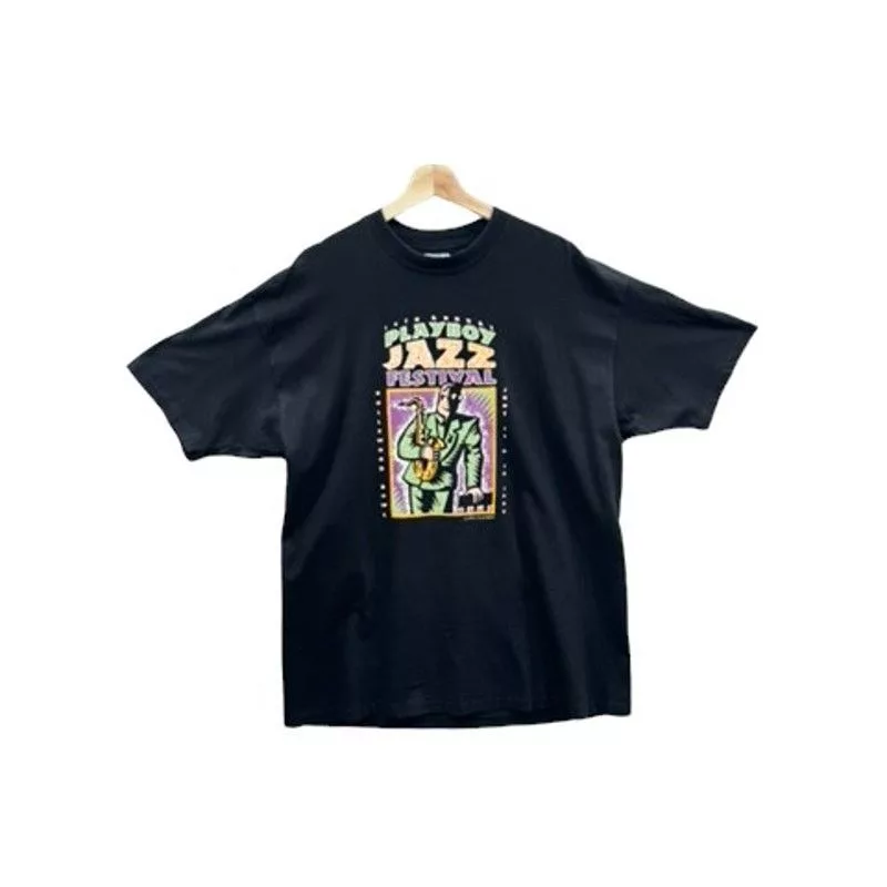 Hanes Short Sleeve T Shirts Hanes × Vintage Vintage 1992 Playboy Jazz Festival Puff Print Graphic Tee Black