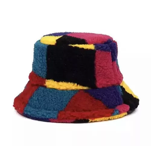 Other Hats Other Patchwork Pattern Faux Fur Bucket Hat Multi Avant-Garde