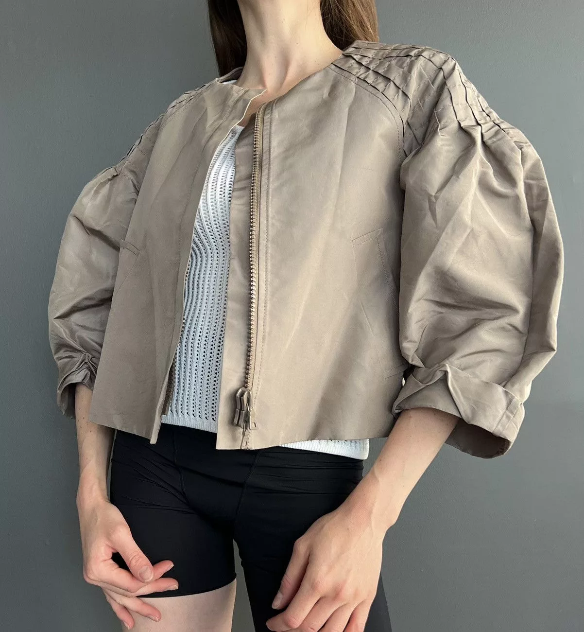 Prada Jackets Prada FW08 Cropped Silk and Nylon Jackets Beige