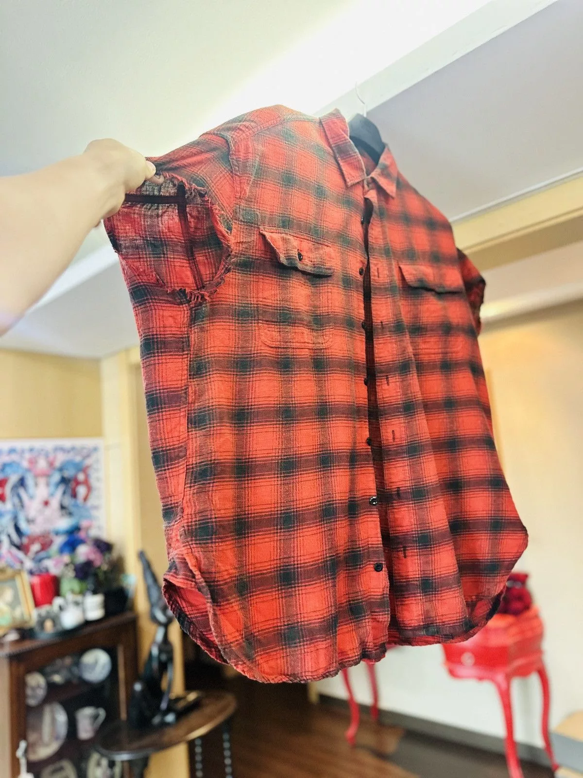 R13 Shirts Button Ups R13 Buffalo Oversized Cut Off Shirt Red