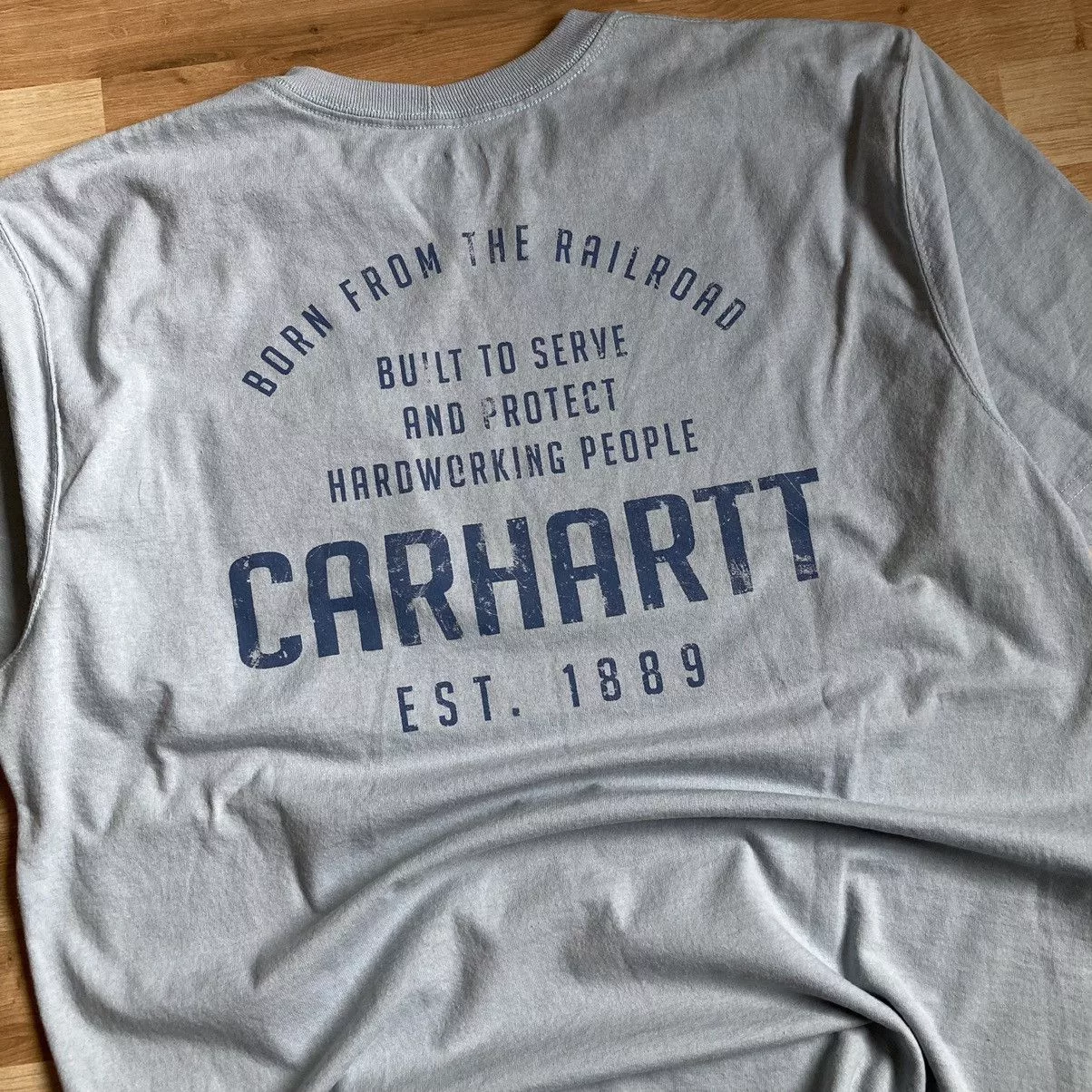 Carhartt Short Sleeve T Shirts Carhartt × Vintage Crazy Vintage Essential Blue Carhartt Pocket Tee Shirt Faded Streetwear