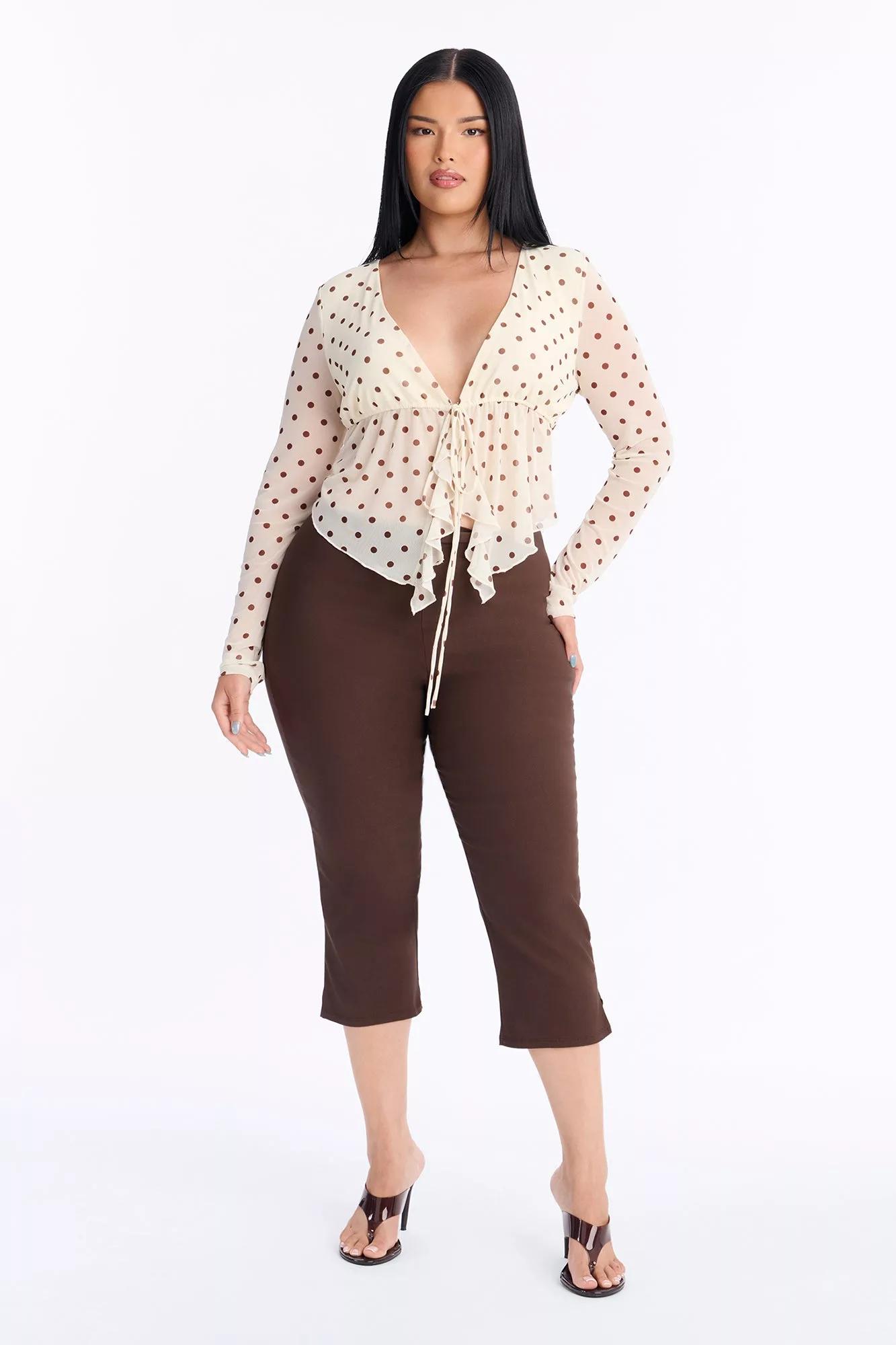 Melissa Polka Dot Ruffle Mesh Flyaway Top - Cream/combo