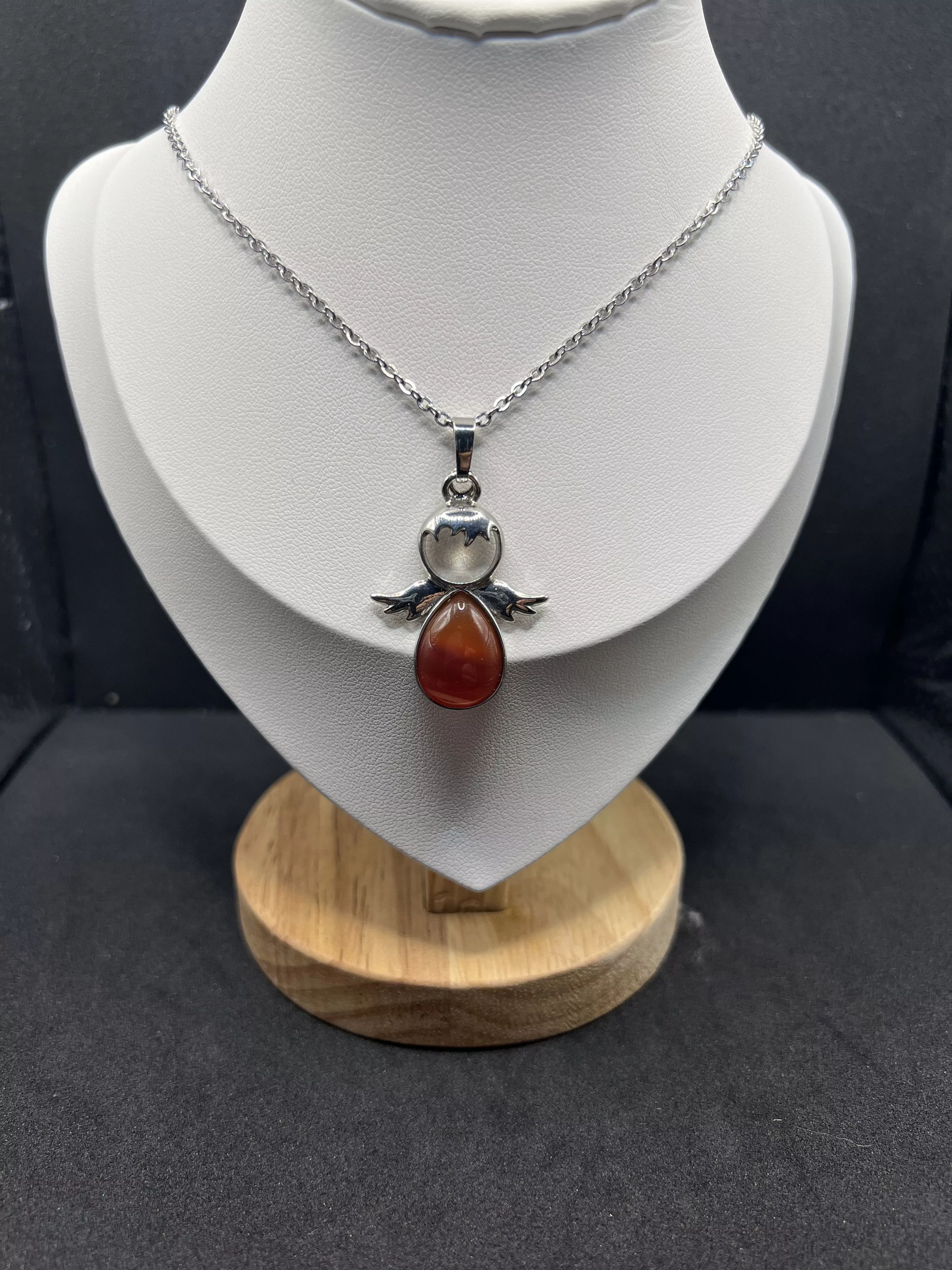 Handmade Jewelry Watches Handmade × Jewelry Silver Angel Stainless Steel Chain Necklace Red