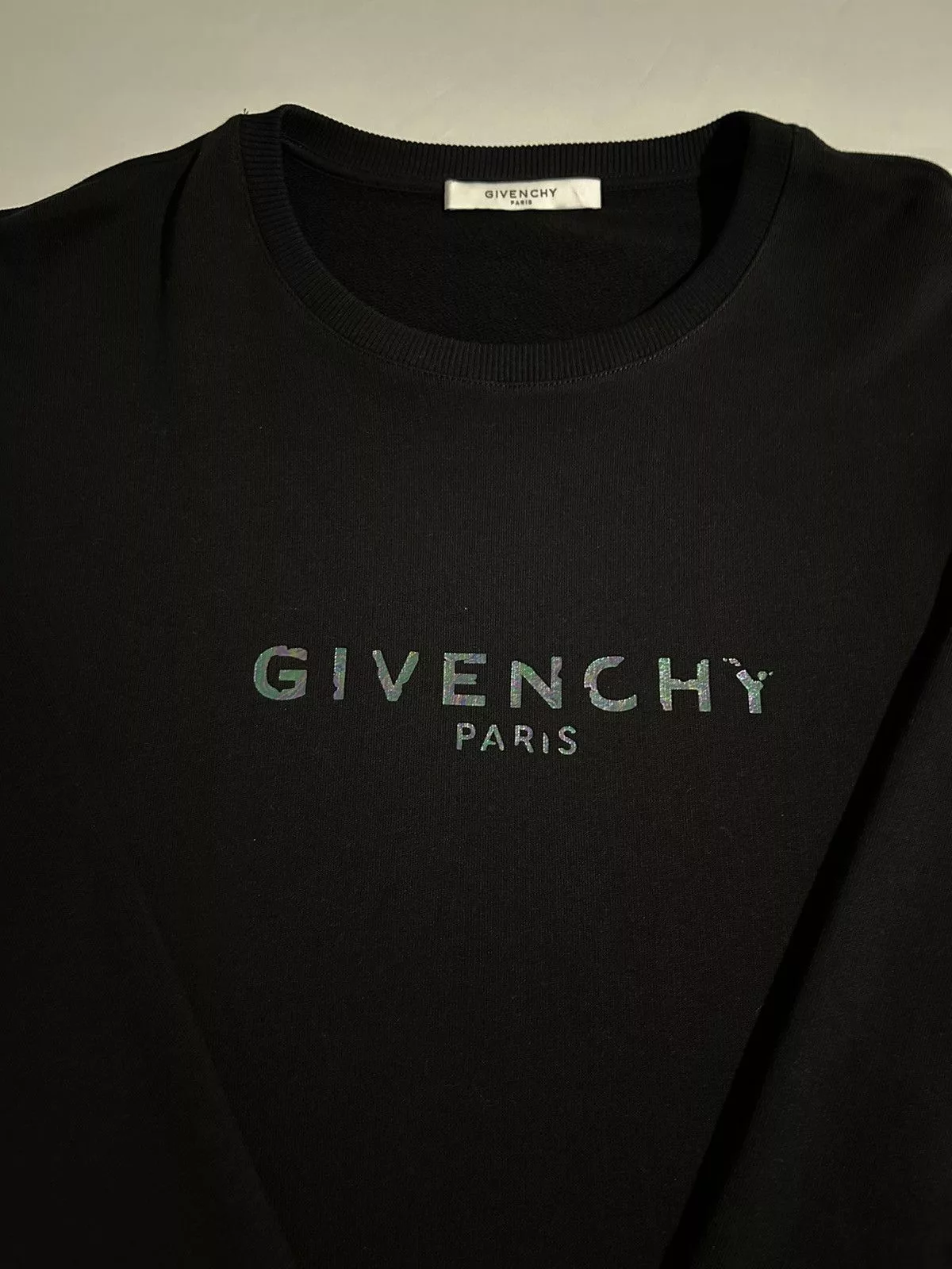 Givenchy Sweatshirts Hoodies Givenchy Green Iridescent Logo Sweatshirt Black