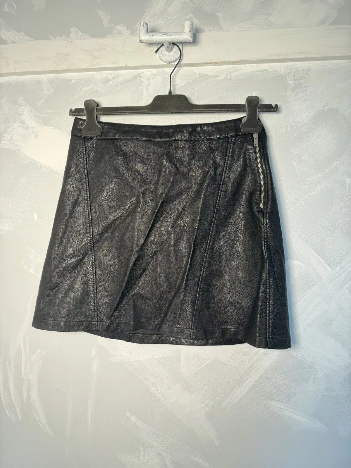 Genuine Leather Mini Skirts Genuine Leather × Zara Zara Basic Black Leather Mini Skirt Avant Garde Emo Goth Avant-Garde