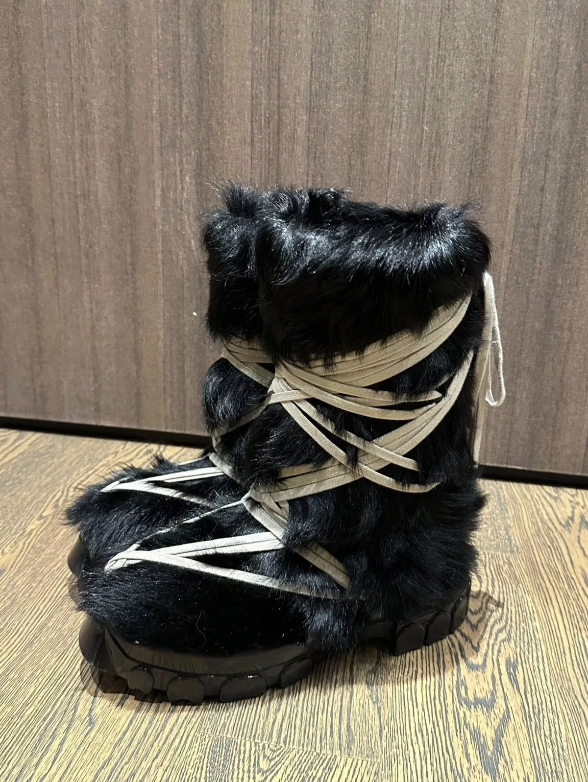 Rick Owens Boots Rick Owens fur lunar lace boots Black