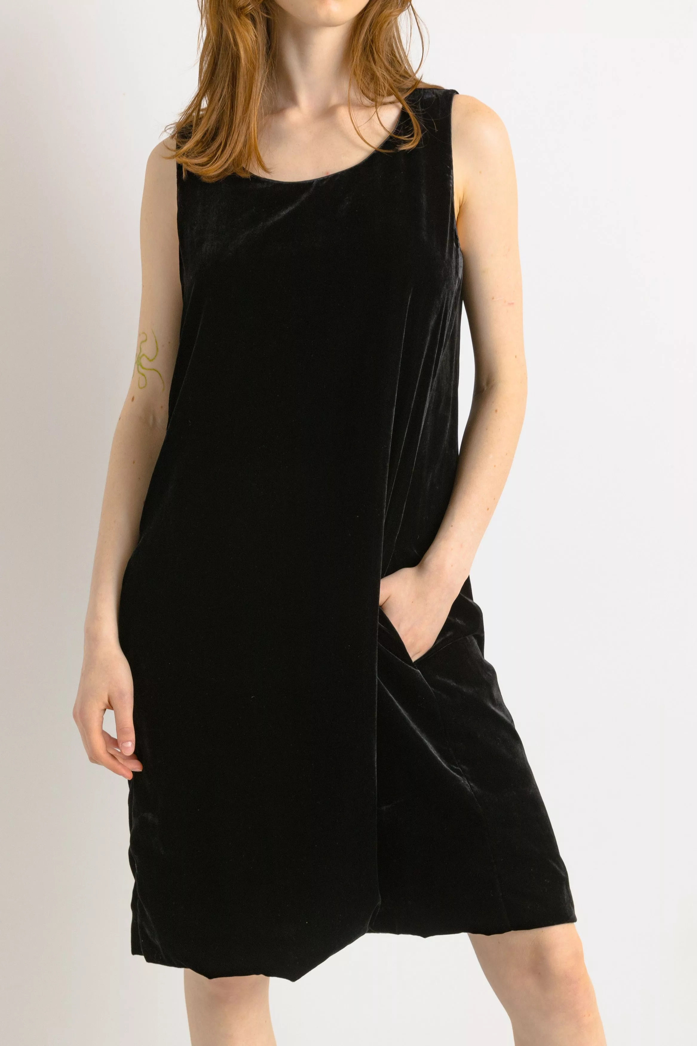 Max Mara Midi Dresses Max Mara × Weekend Max Mara 90s Woman Velor Max Mara Midi Black Dress size Medium 7530