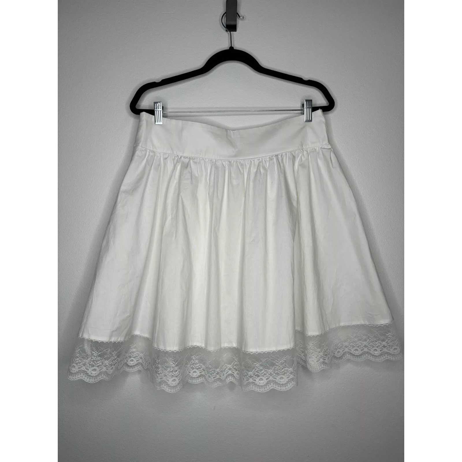 Vintage Midi Skirts Vintage UNYX White Cotton Skirt with Lace Trim