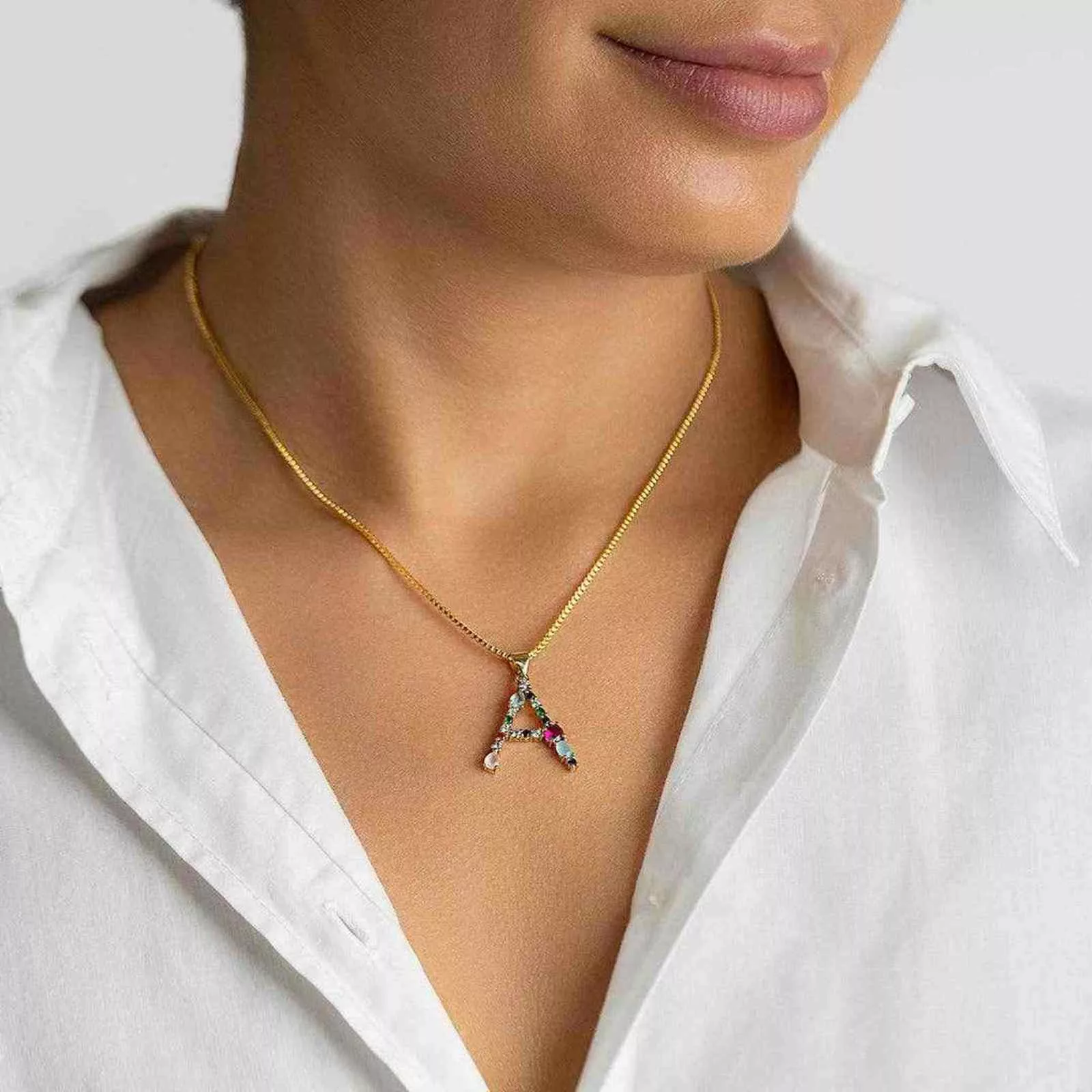 14K Gold Plated Multi Color Stone Initial A Necklace - Curated Home Decor