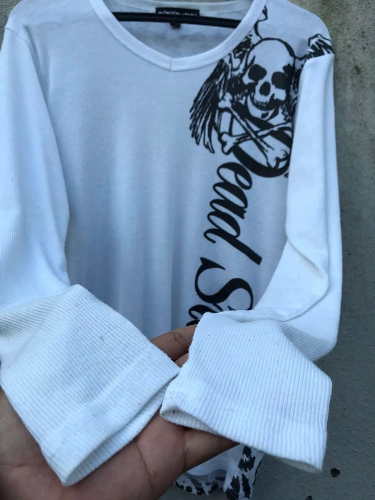 Seditionaries Long Sleeve T Shirts Seditionaries × Vintage 💀Defective Struct Skull Full Print Pleated Long Sleeve White