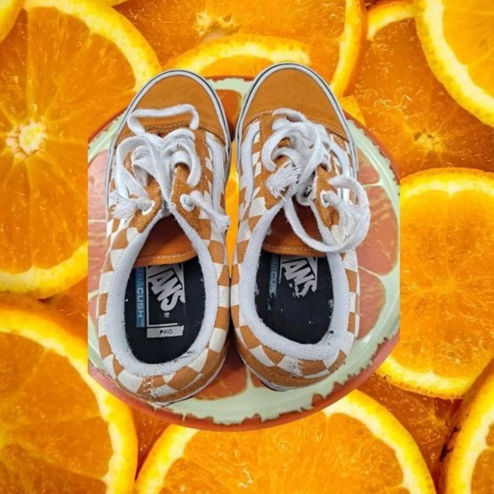 Vans Low Top Sneakers Vans Pro Sneakers Orange and White Check Size 5