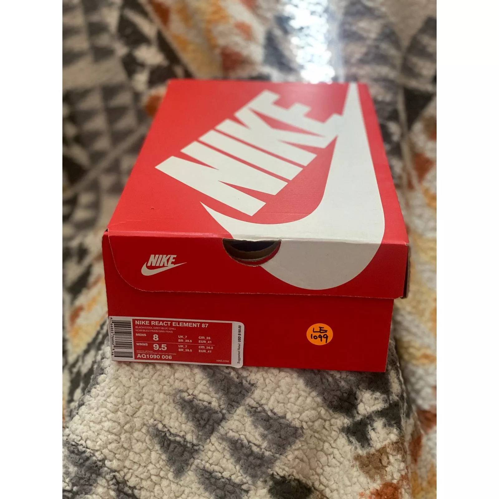 Nike Low Top Sneakers Nike React Element 87 "Solar Red" m 8 /w 9.5 Black