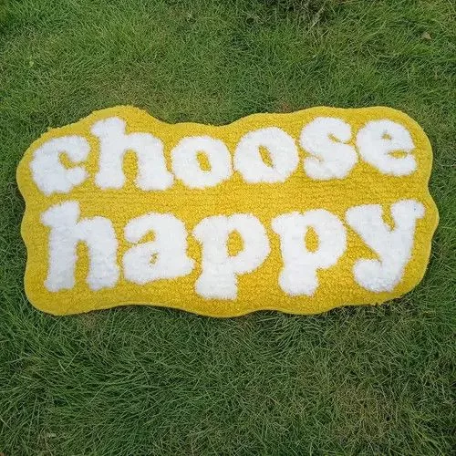 Handmade Miscellaneous 3D "CHOOSE HAPPY" Handmade Soft Rug White Streetwear