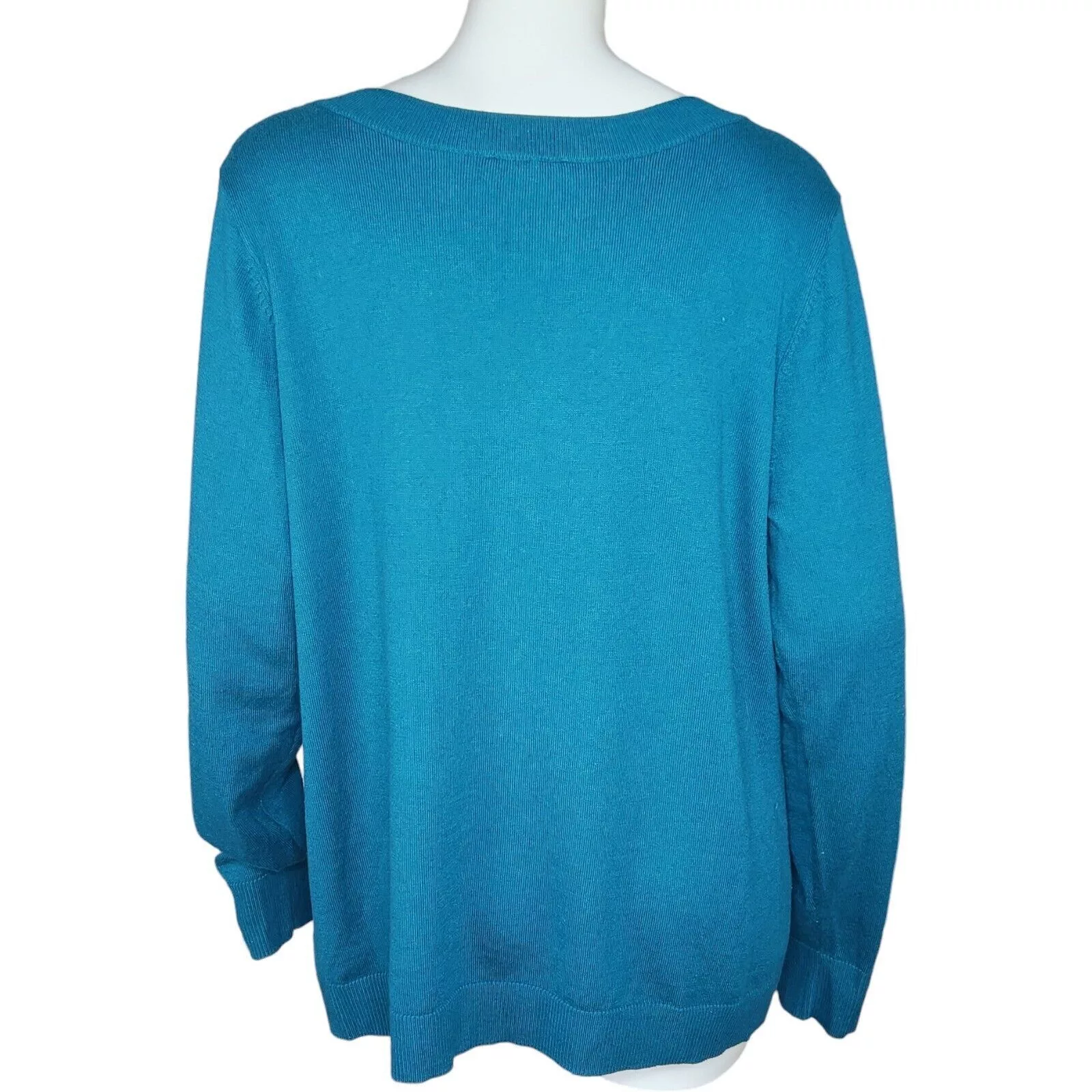 Denim & Co. Blouses Denim & Co. V-Neck Pullover Sweater Spruce BlueGreen Large