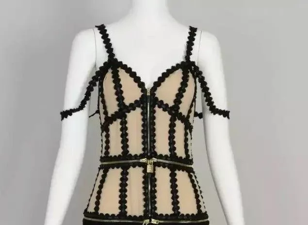 Alexander McQueen Midi Dresses Alexander McQueen 2003 Lock Key Transformable Silk Dress 42 Beige