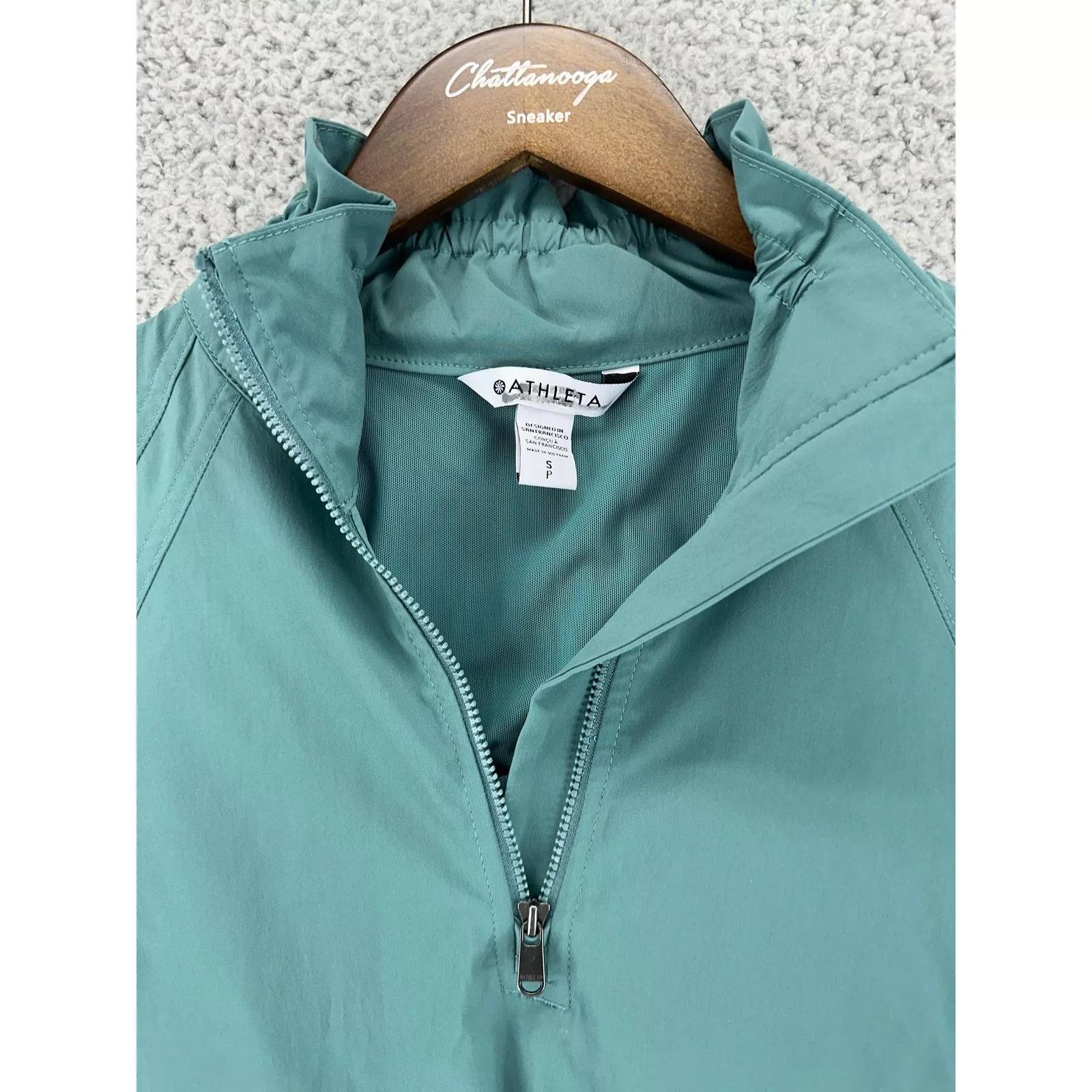 Athleta Jackets Athleta Rain Pullover Jacket Womens S Teal Poplin Top Small Green