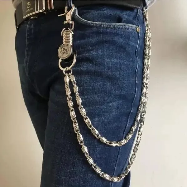 Vintage Wallets Vintage Visual Heavy Rock Metal Rock Pants Jean Wallet Key Chain Silver Streetwear