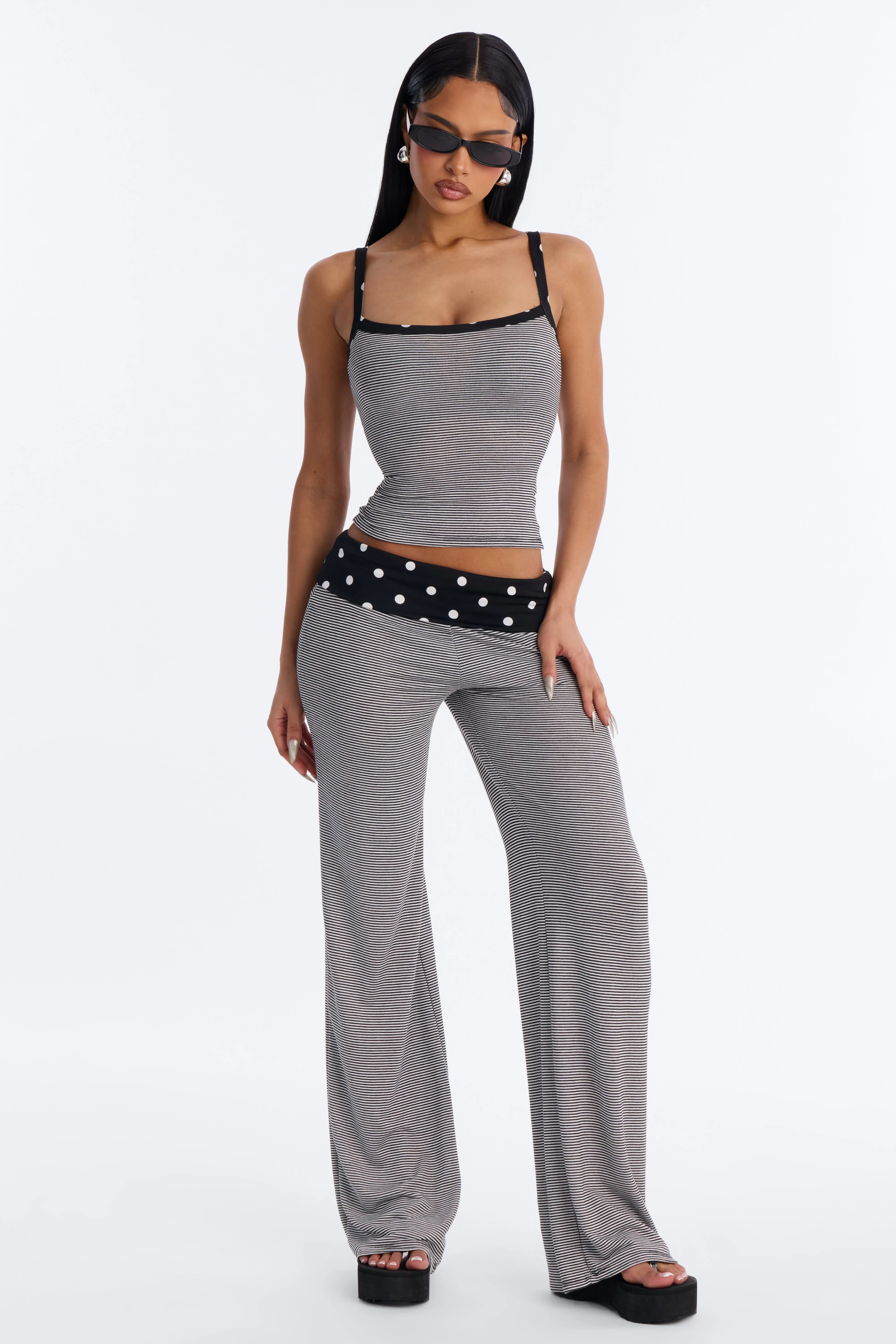 Line And Dot Pant Set - Black/White