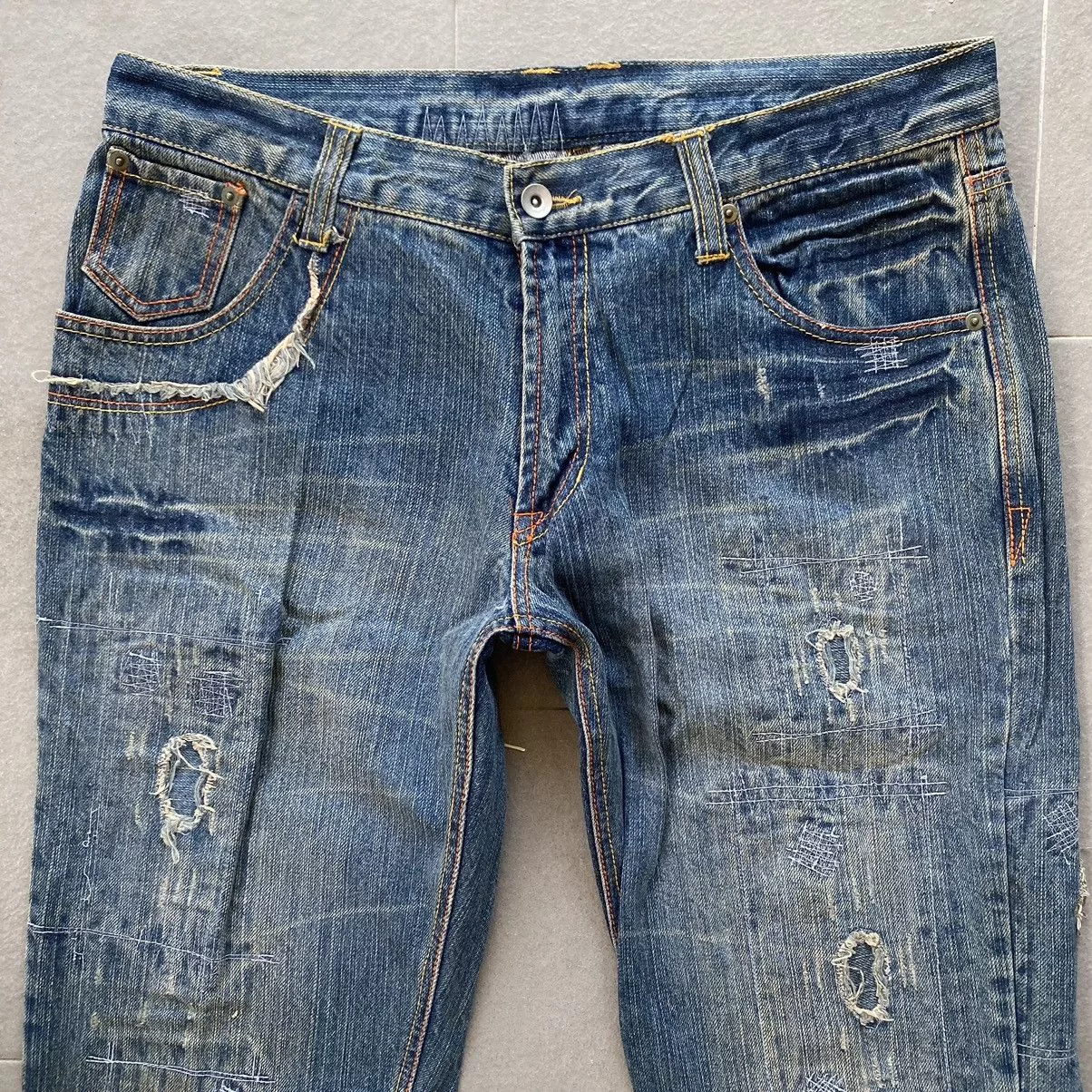 Japanese Brand Denim Japanese Brand Distressed denim straight leg Blue Streetwear