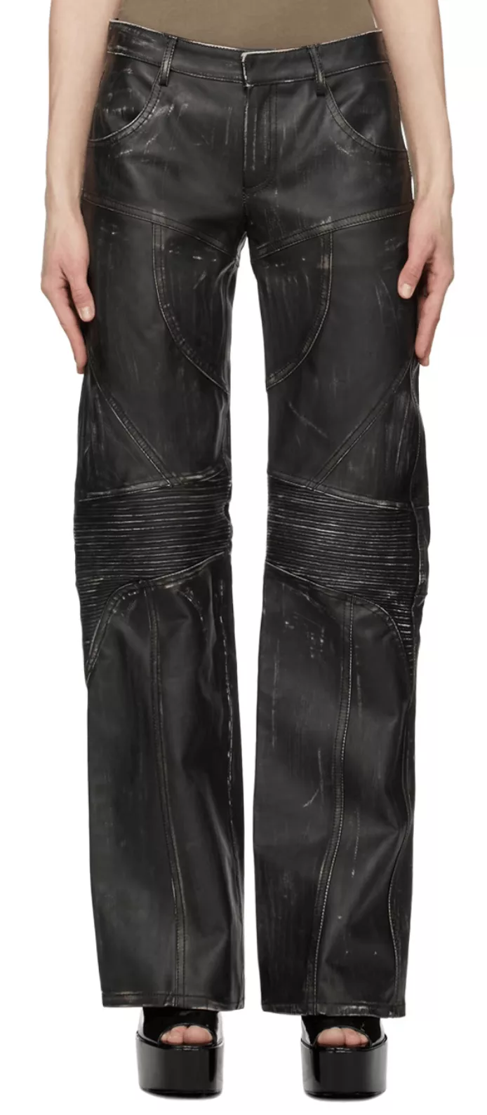 Blumarine Pants Blumarine Black Distressed Leather Pants