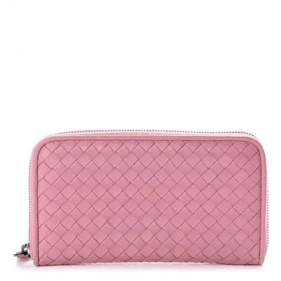 Bottega Veneta Wallets Bottega Veneta Nappa Intrecciato Pink Zippy Long Wallet